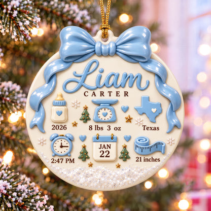 Personalized Baby Birth Announcement 3D Relief Ornament, Baby's First Christmas 2026 Ornament QFPY6121002