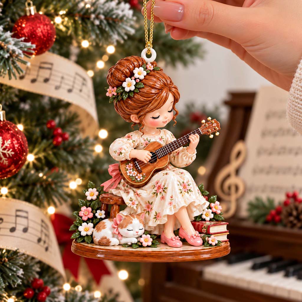 Personalized Girl Playing Ukulele 3D Relief Acrylic Ornament UKHM6221018