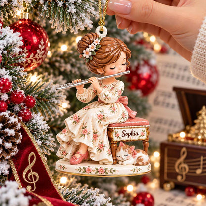 Personalized Girl Playing Flute 3D Relief Acrylic Ornament UKHM6221015