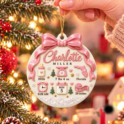 Personalized Baby Birth Announcement 3D Relief Ornament, Baby's First Christmas 2026 Ornament QFPY6121002