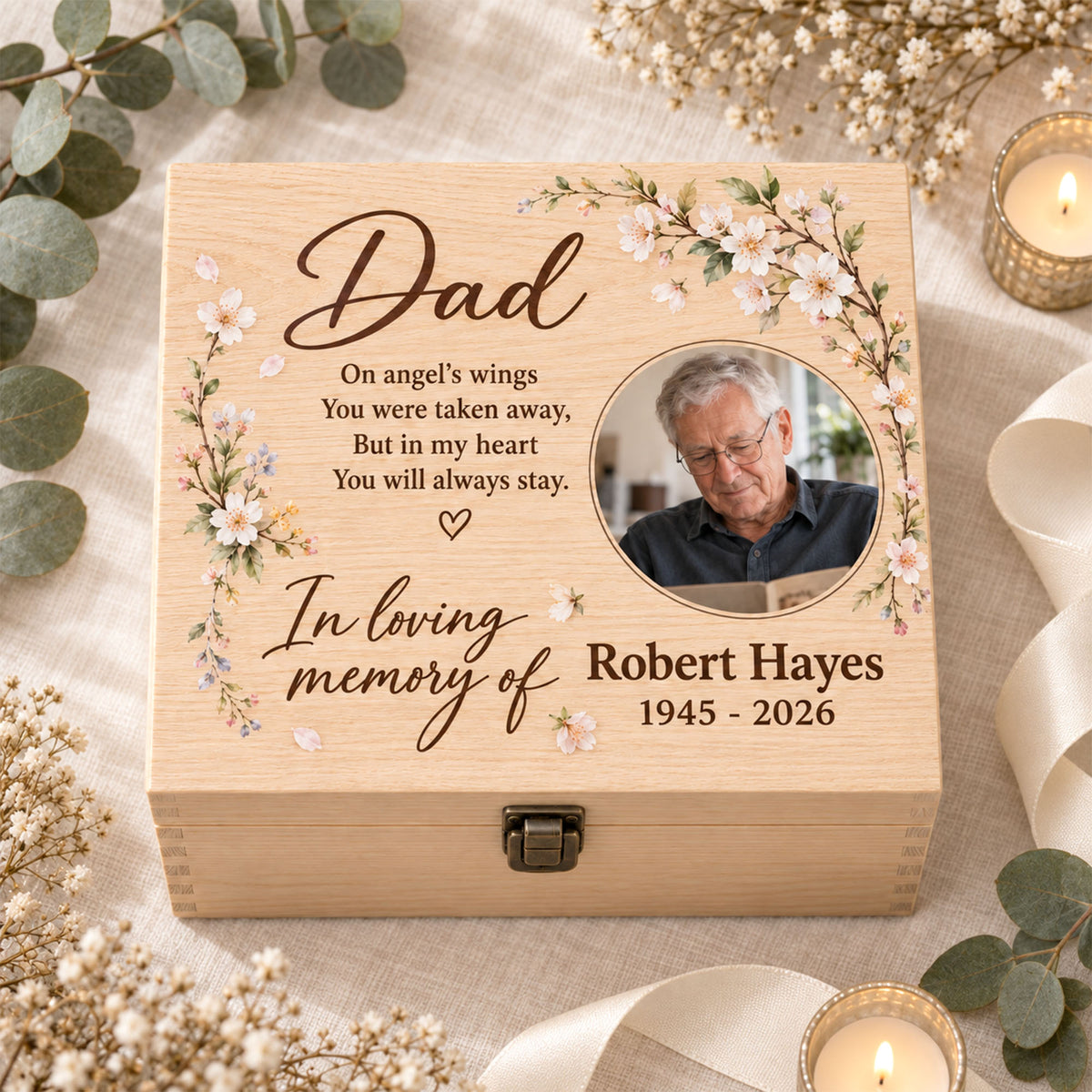 Personalized Memorial Memory Keepsake Box, Custom Keepsake Box For Loved One, Memorial Keepsake Storage Box, Box Gift For Loss Of Dad Or Mom QFTD6080902