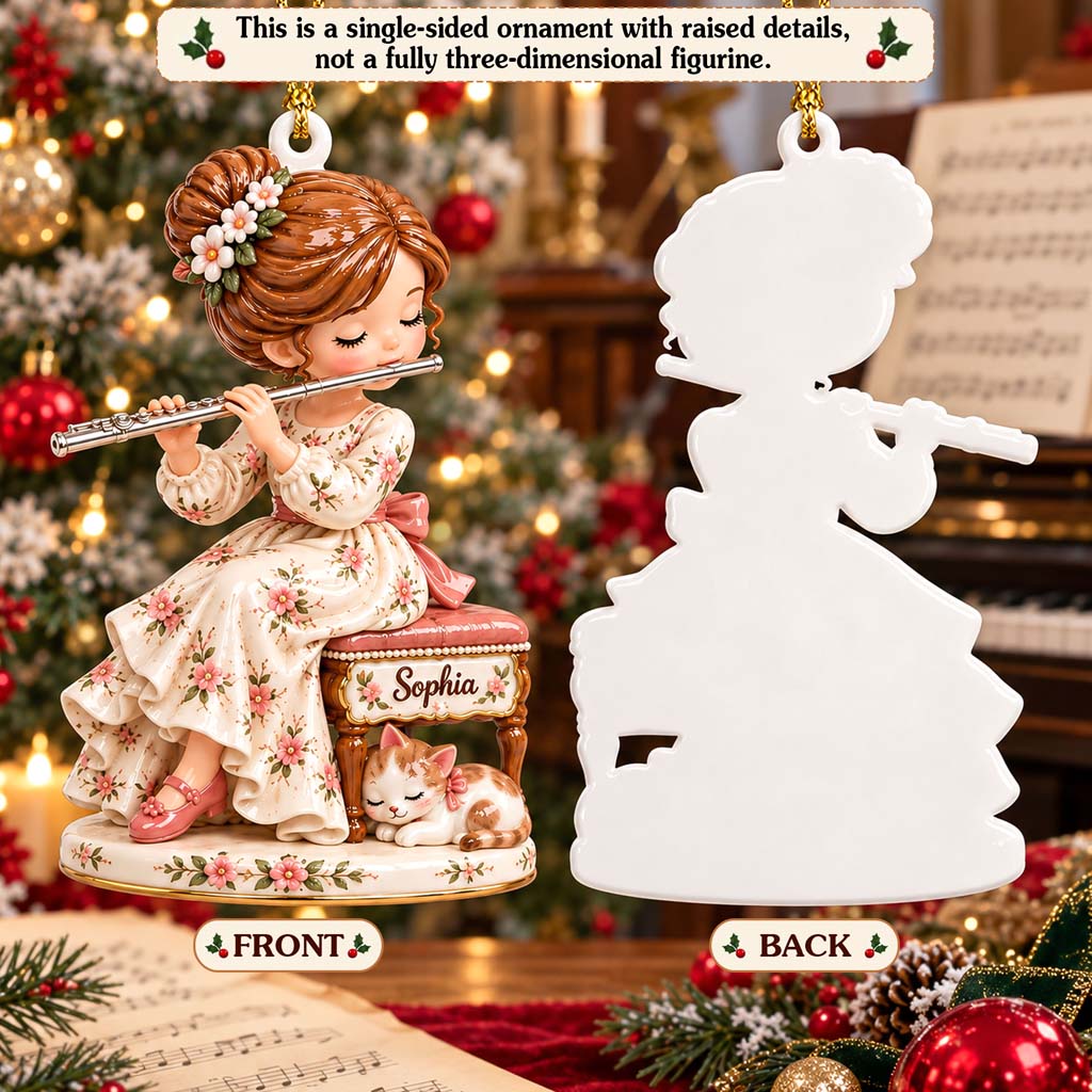 Personalized Girl Playing Flute 3D Relief Acrylic Ornament UKHM6221015