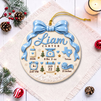 Personalized Baby Birth Announcement 3D Relief Ornament, Baby's First Christmas 2026 Ornament QFPY6121002