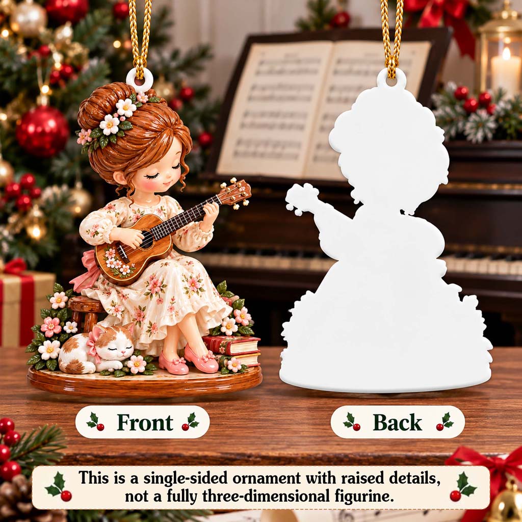 Personalized Girl Playing Ukulele 3D Relief Acrylic Ornament UKHM6221018