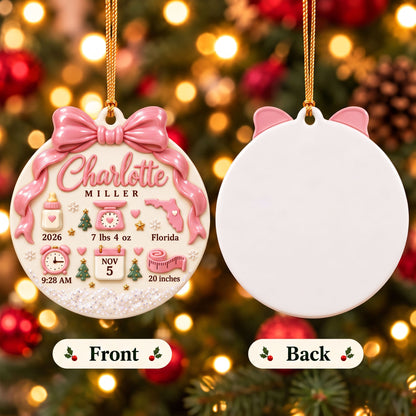 Personalized Baby Birth Announcement 3D Relief Ornament, Baby's First Christmas 2026 Ornament QFPY6121002