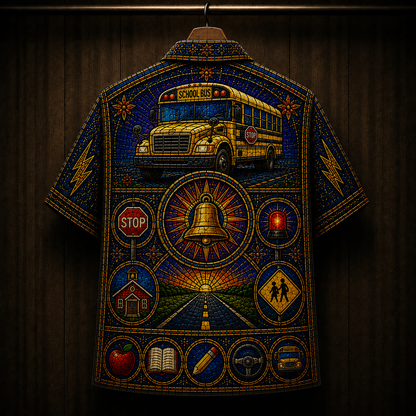 School Bus Stained Glass Hawaiian Shirt - Unisex Cathedral Window QFND6160622