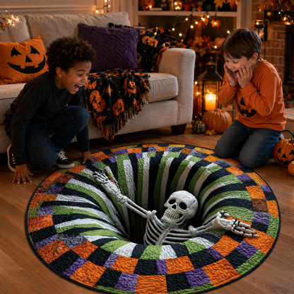 Halloween Optical Illusion Rug, Spooky Skeleton 3D Effect Rug QFTD5110903