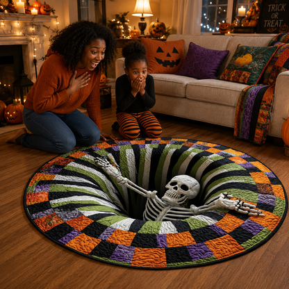 Halloween Optical Illusion Rug, Spooky Skeleton 3D Effect Rug QFTD5110903