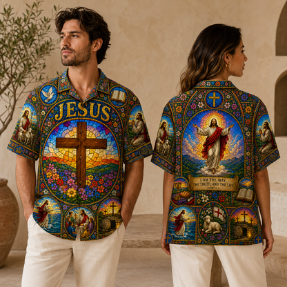 Jesus Stained Glass Hawaiian Shirt - Unisex Cathedral Window UKNT6230601