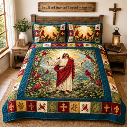 Jesus Cardinal Bedding Set, Christian Quilt Bedding, Religious Bedspread, Faith Inspired Bedroom Decor QFTD6110801