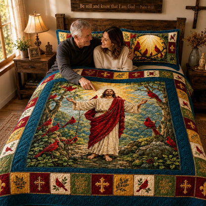 Jesus Cardinal Bedding Set, Christian Quilt Bedding, Religious Bedspread, Faith Inspired Bedroom Decor QFTD6110801