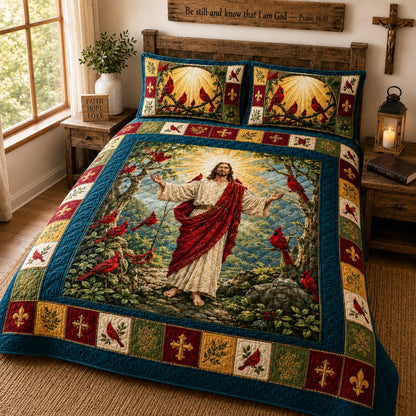 Jesus Cardinal Bedding Set, Christian Quilt Bedding, Religious Bedspread, Faith Inspired Bedroom Decor QFTD6110801