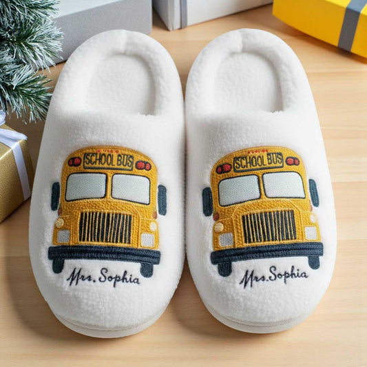 Personalized 3D Printed Effect School Bus Driver Cotton Slippers QFTD5141006