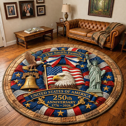 Personalized 250th Quilt Round Rug NPHH6110402