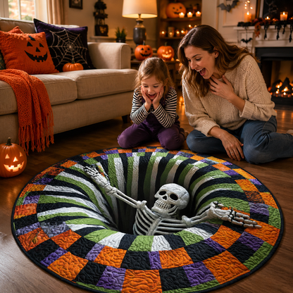 Halloween Optical Illusion Rug, Spooky Skeleton 3D Effect Rug QFTD5110903