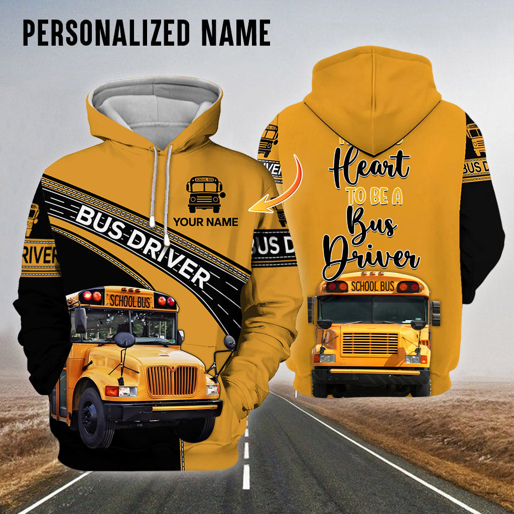 Personalized Name School Bus Driver Zipper Hoodie, It Takes Heart To Be A Bus Driver NPNT4240704