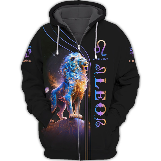 Leo Zodiac Personalized Name 3D Zipper Hoodie Custom Gift For Leo Lovers MQND4011112
