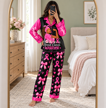 Personalized Breast Cancer Awareness Satin Pajama Set UKHA6061001