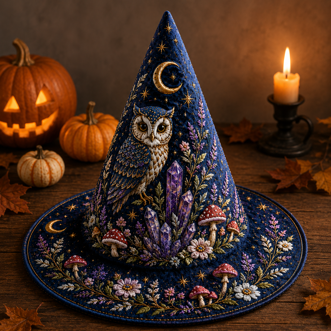 Personalized Owl Halloween Quilted Witch Hat UKND6070810