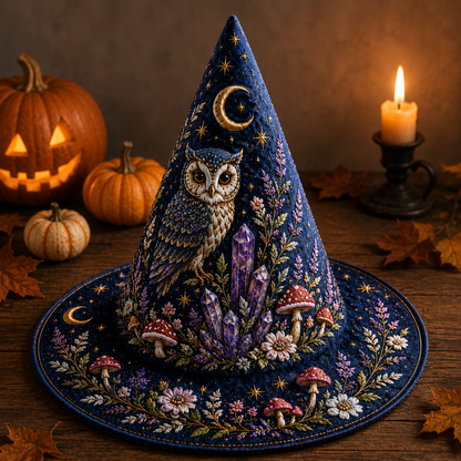 Personalized Owl Halloween Quilted Witch Hat UKND6070810
