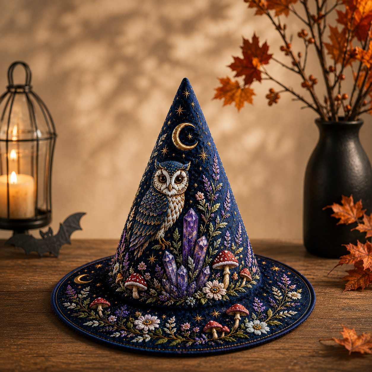 Personalized Owl Halloween Quilted Witch Hat UKND6070810