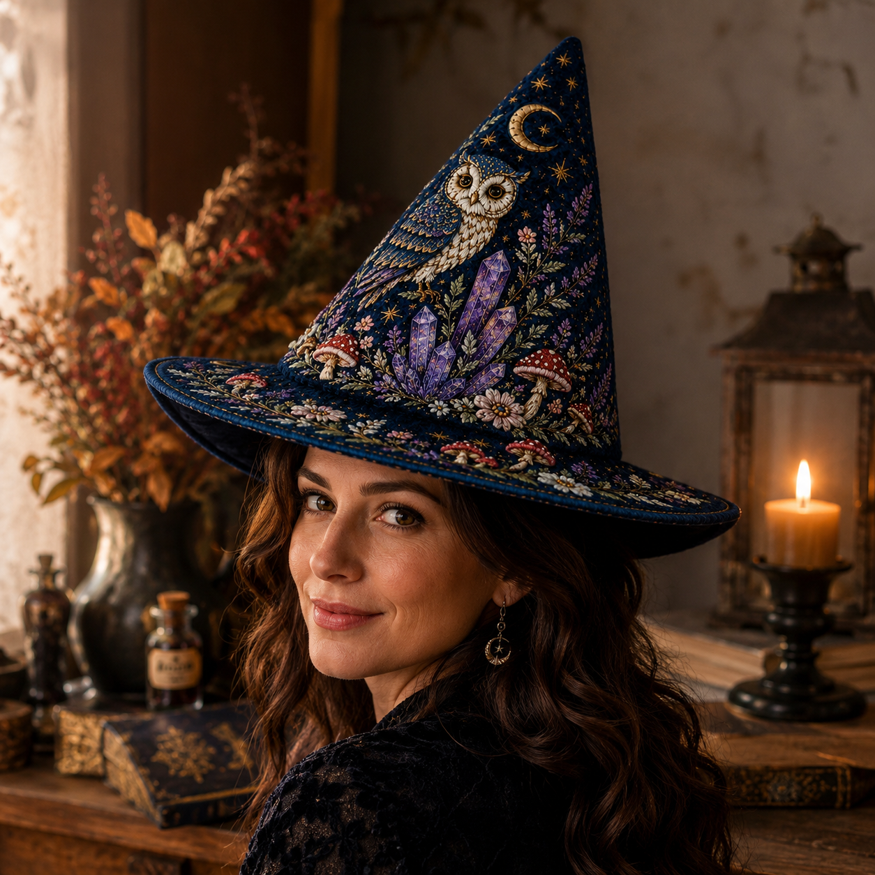 Personalized Owl Halloween Quilted Witch Hat UKND6070810