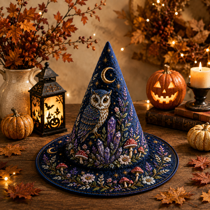 Personalized Owl Halloween Quilted Witch Hat UKND6070810