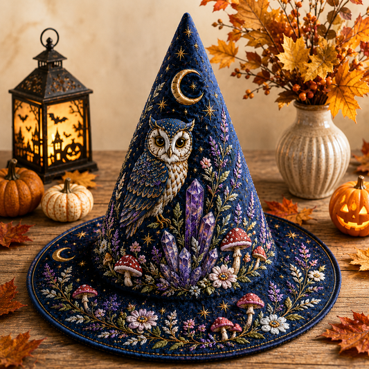 Personalized Owl Halloween Quilted Witch Hat UKND6070810