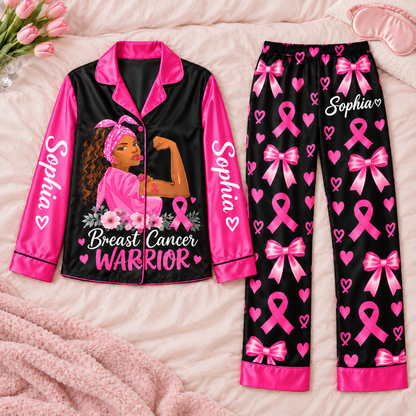 Personalized Breast Cancer Awareness Satin Pajama Set UKHA6061001