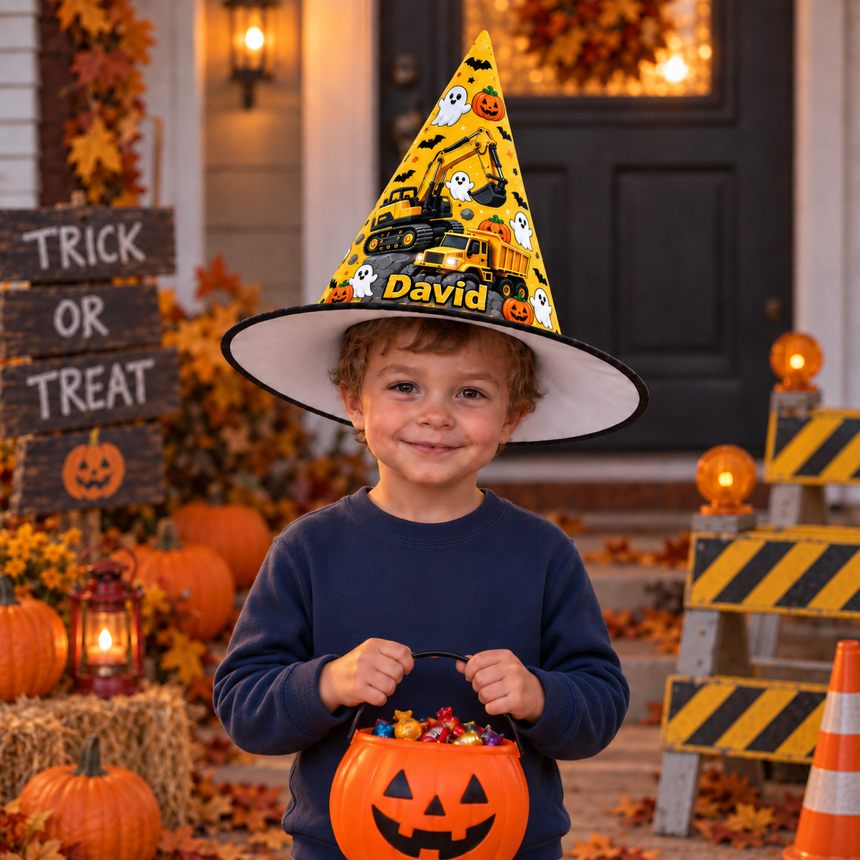 Personalized Construction Vehicles Witch Hat For Kid UKND6040914