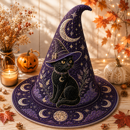 Personalized Black Cat Halloween Quilted Witch Hat UKND6070812