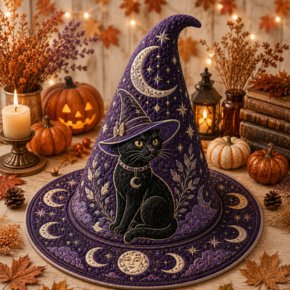 Personalized Black Cat Halloween Quilted Witch Hat UKND6070812