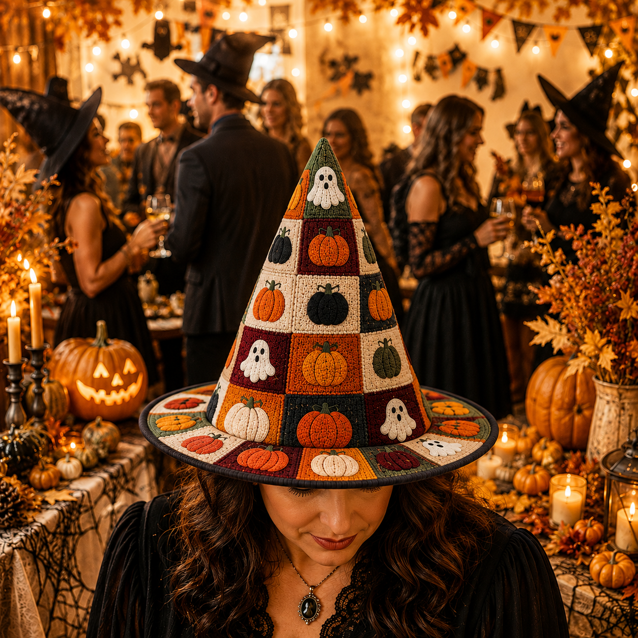 Personalized Ghost And Pumpkin Halloween Quilted Witch Hat UKND6070815