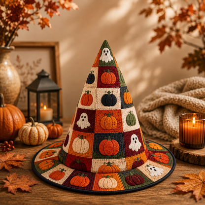 Personalized Ghost And Pumpkin Halloween Quilted Witch Hat UKND6070815