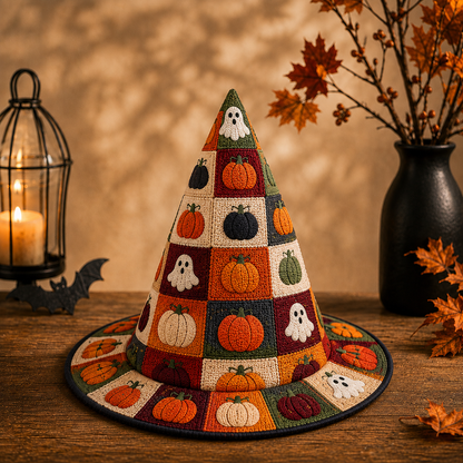 Personalized Ghost And Pumpkin Halloween Quilted Witch Hat UKND6070815