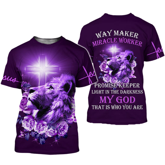 Lion Cross Light, Purple Rose Way Maker Miracle Worker Jesus 3D All Over Printed Clothes QFDT130501