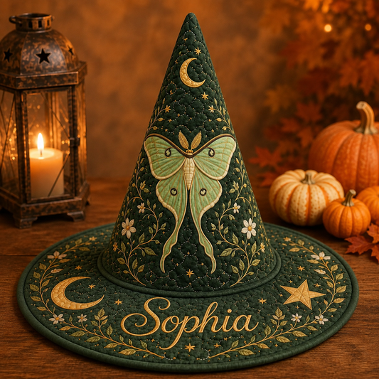 Halloween Quilted Witch Hat, Luna Moth Quilted Witch Hat, Cottagecore Witchy Gift QFUU6070803