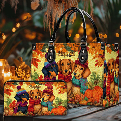 Custom Dachshund Halloween Leather Handbag And Wallet UKHM5090902