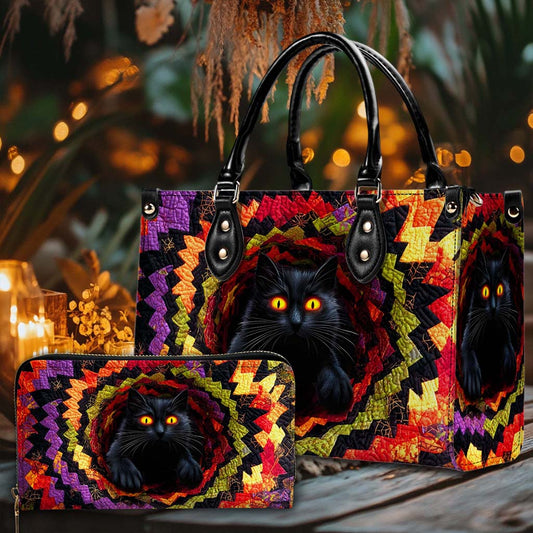 3D Effect Printed Black Cat Halloween Pu Leather Handbag QFHM5230906