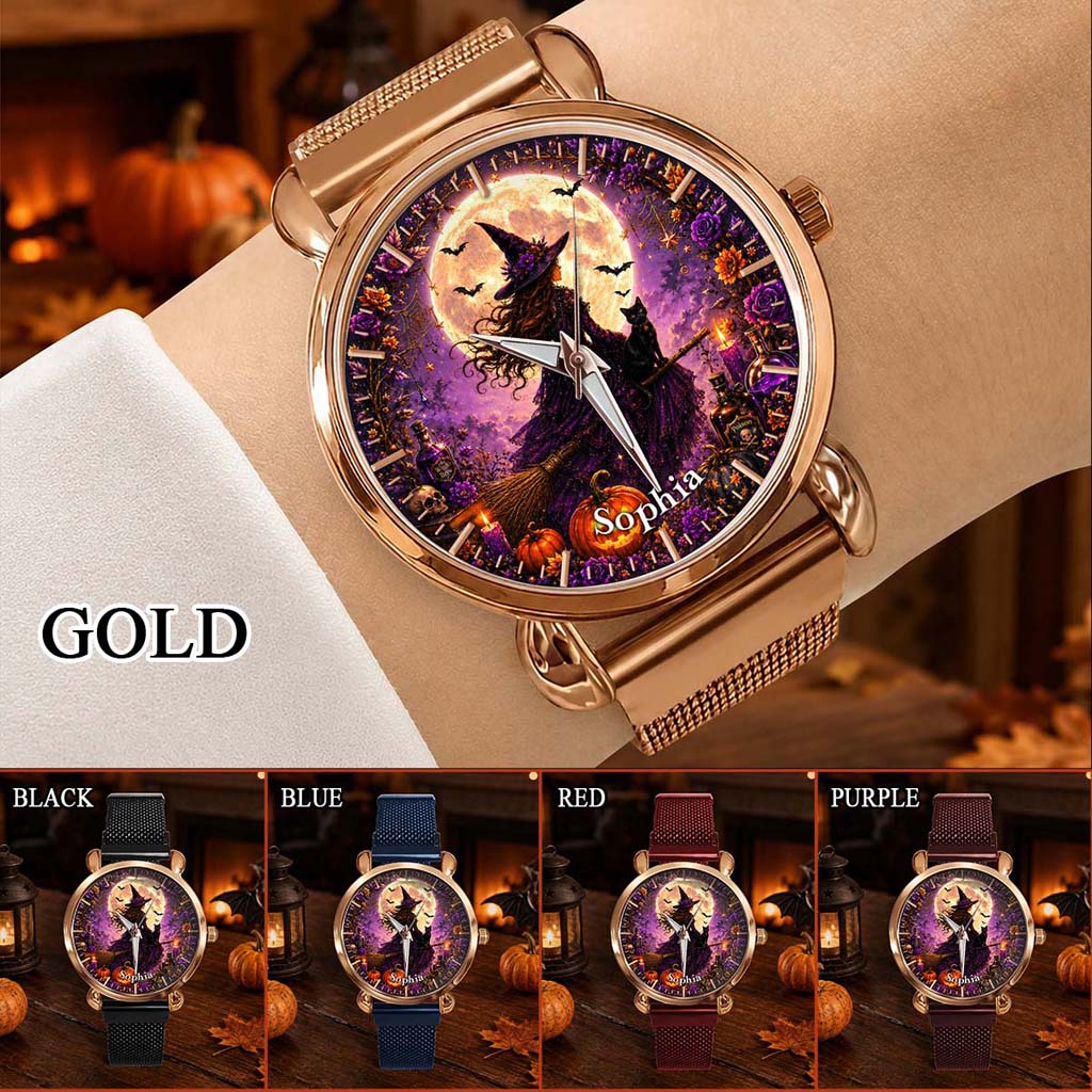 Custom Witch Black Cat Halloween  Watch For Woman UKHM6150801