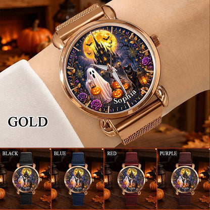 Custom Ghost Black Cat Halloween Watch For Woman UKHM6150802