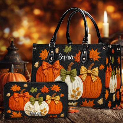 Custom Pumpkin Halloween Leather PU Handbag UKHM5290805