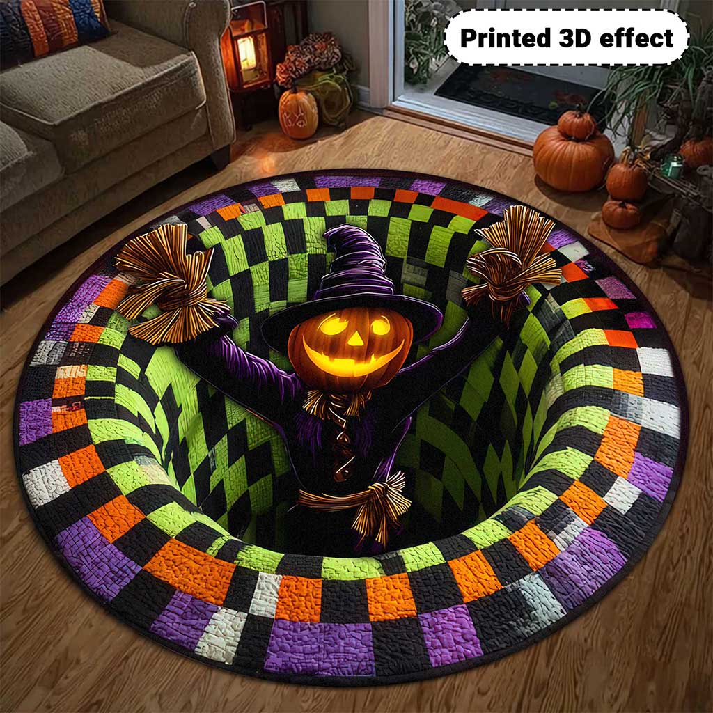 Creepy Scarecrow Halloween 3D Printed Rug, Halloween Round Mat UKND5170902