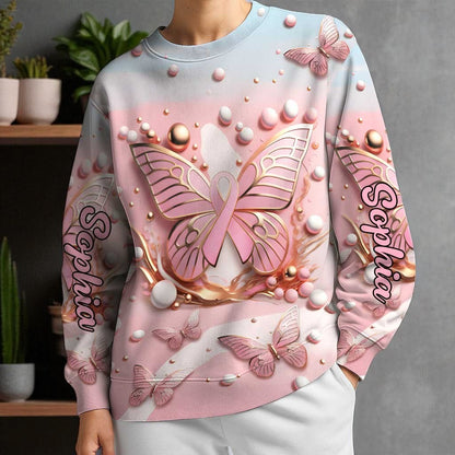 Personalized Breast Cancer Awareness V Neck Shirt QFTZ5130904